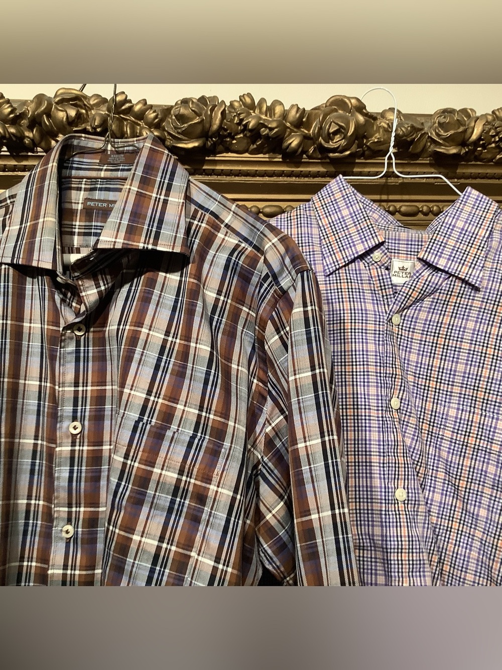 Pair of Peter Millar Men's Plaid Dress Shirts - Size Medium - EUC